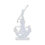 Aluminum nautical wall sign with an elegant design featuring an anchor at the top, a central lighthouse, and two seagulls with wings outstretched. The word ‘WELCOME’ is prominently displayed at the bottom center. The sign is precision-cut with smooth edges, offering a clean and modern look, ideal for any coastal-themed décor.